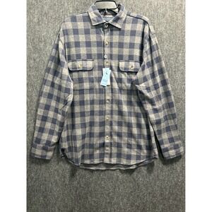 Tailorbyrd Shirt Mens Medium Blue Grey Plaid Stretch Knit Buffalo Check Flannel